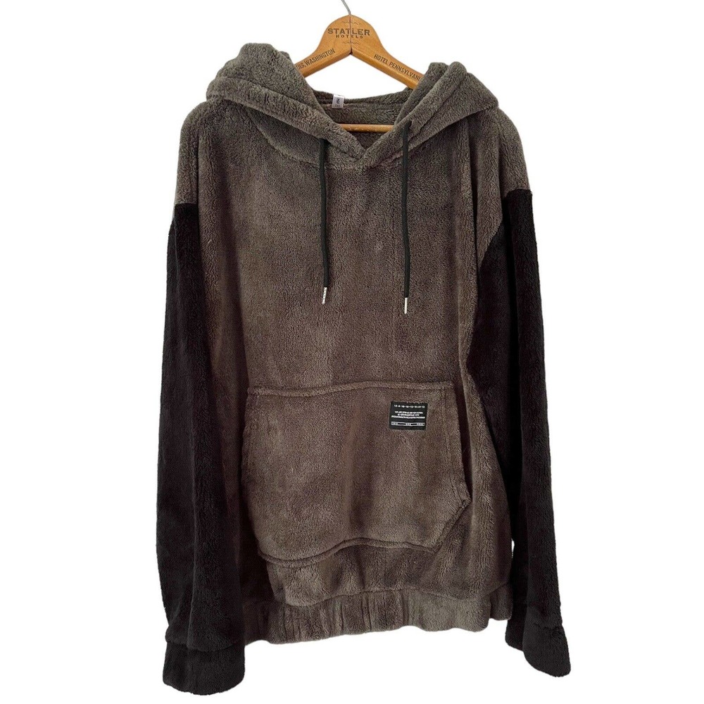 Z Man Green Colorblock Pullover Teddy Fleece Hoodie Men’s Size Large